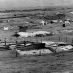 Excavations on Godrevy Warren in 1960s, tents and a temporary museum